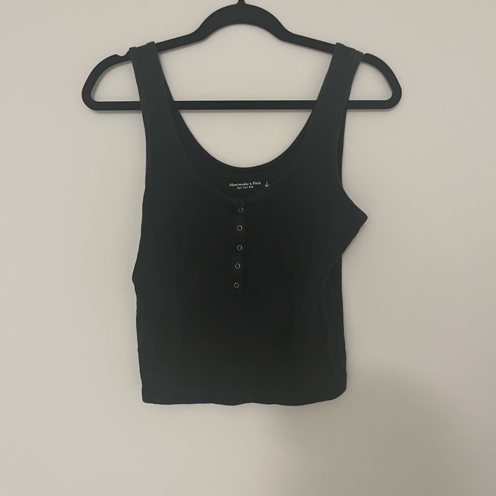 Abercrombie & Fitch Black Waist Length Henley Tank Top Size Large
